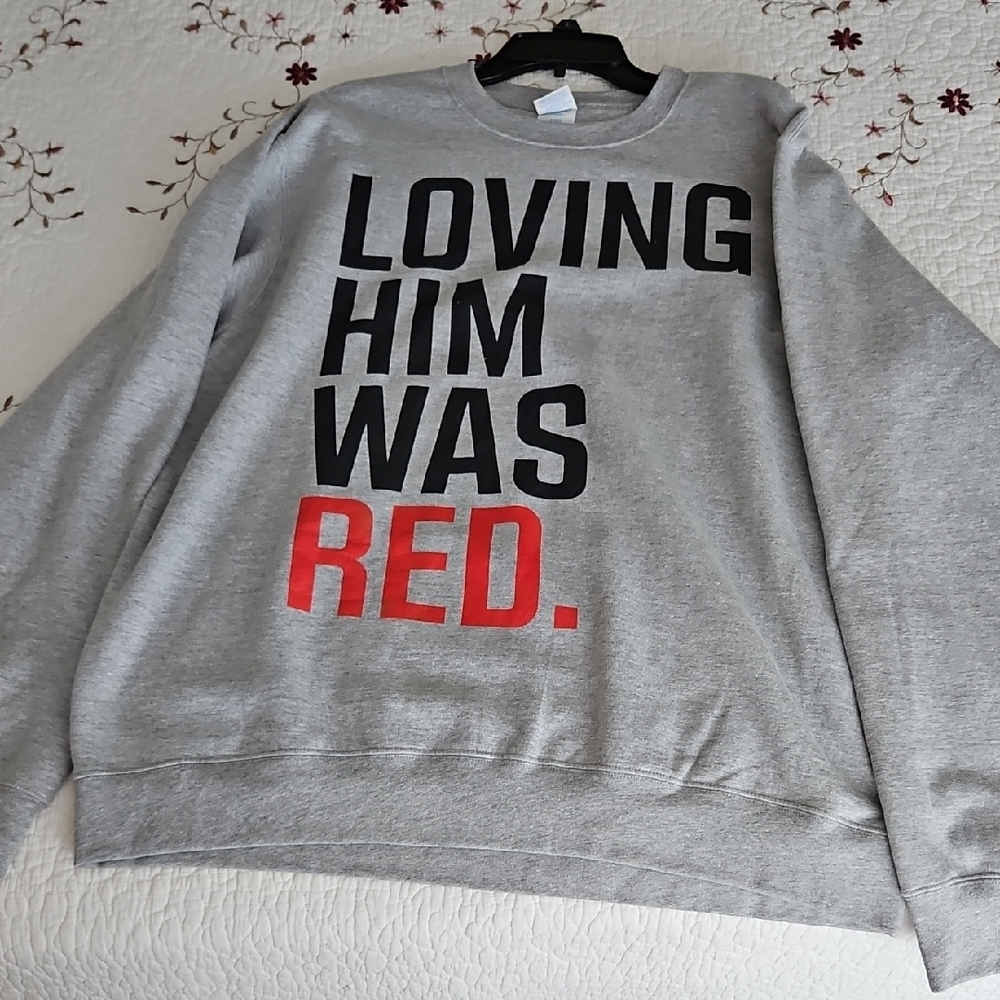 Port and Company Gray and Red Crewneck Sweater